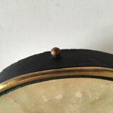 Leather and brass bulging witch mirror 1970 21cm