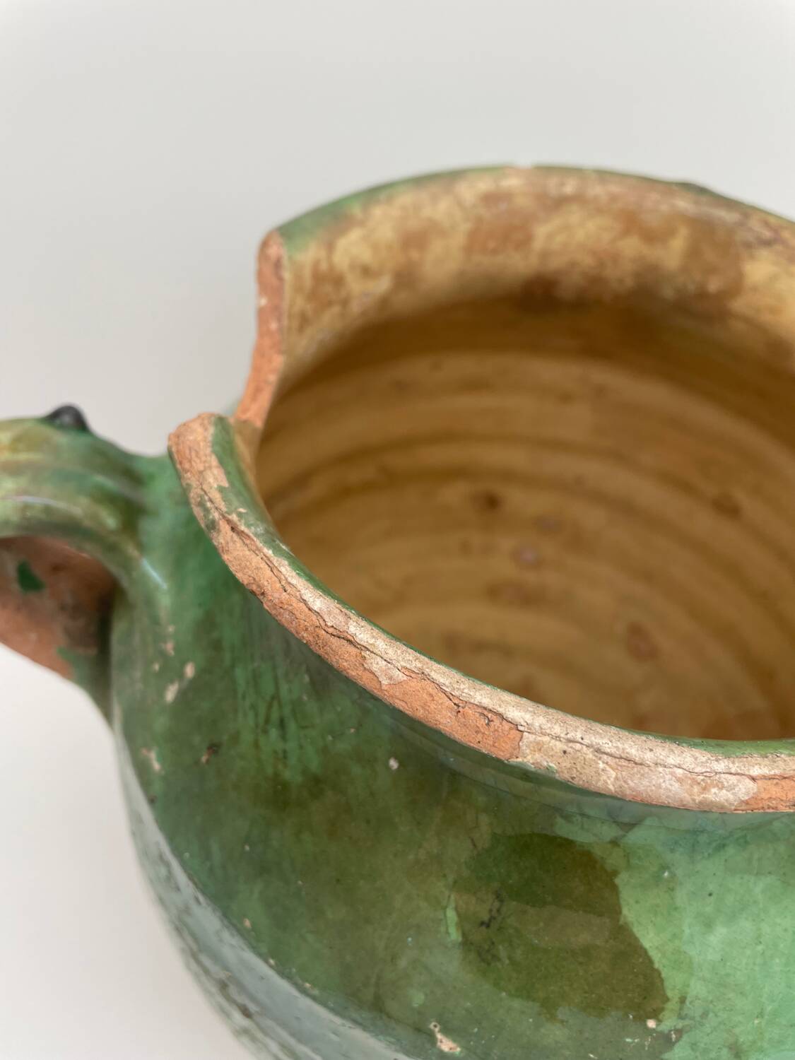 Old green glazed earthenware jam pot France 19th century