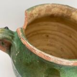 Ancien pot à confit en terre vernissé vert France XIX eme