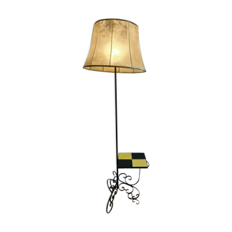 Lampadaire vintage en fer forgé et céramique 1950