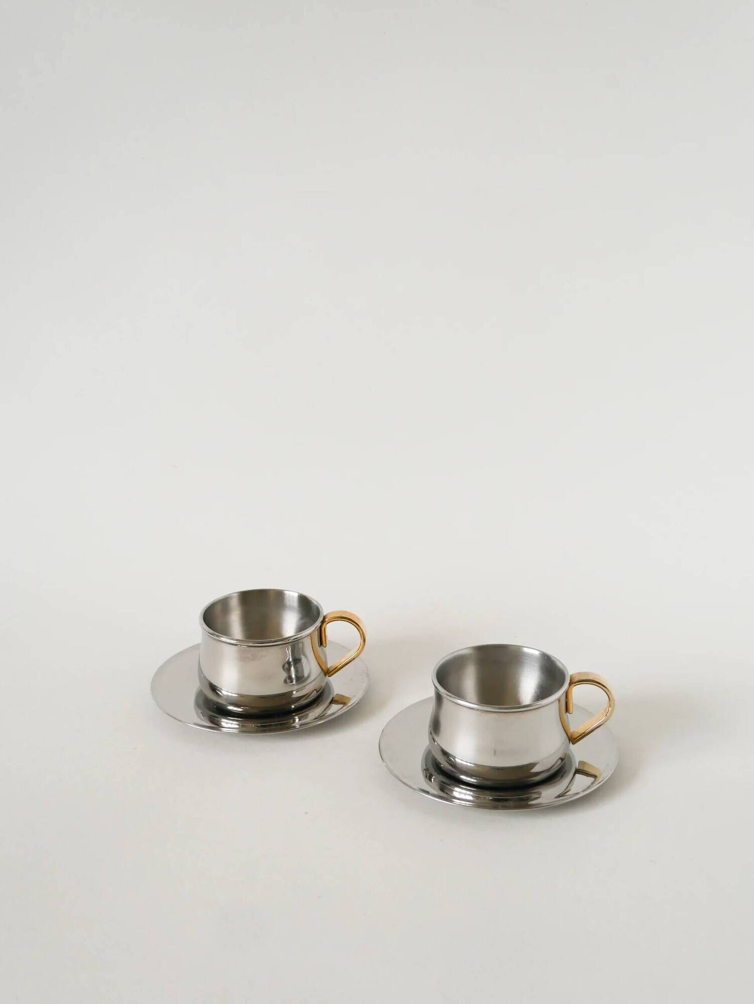 Set of double-walled stainless steel espresso cups made in Italy, 1970s design.