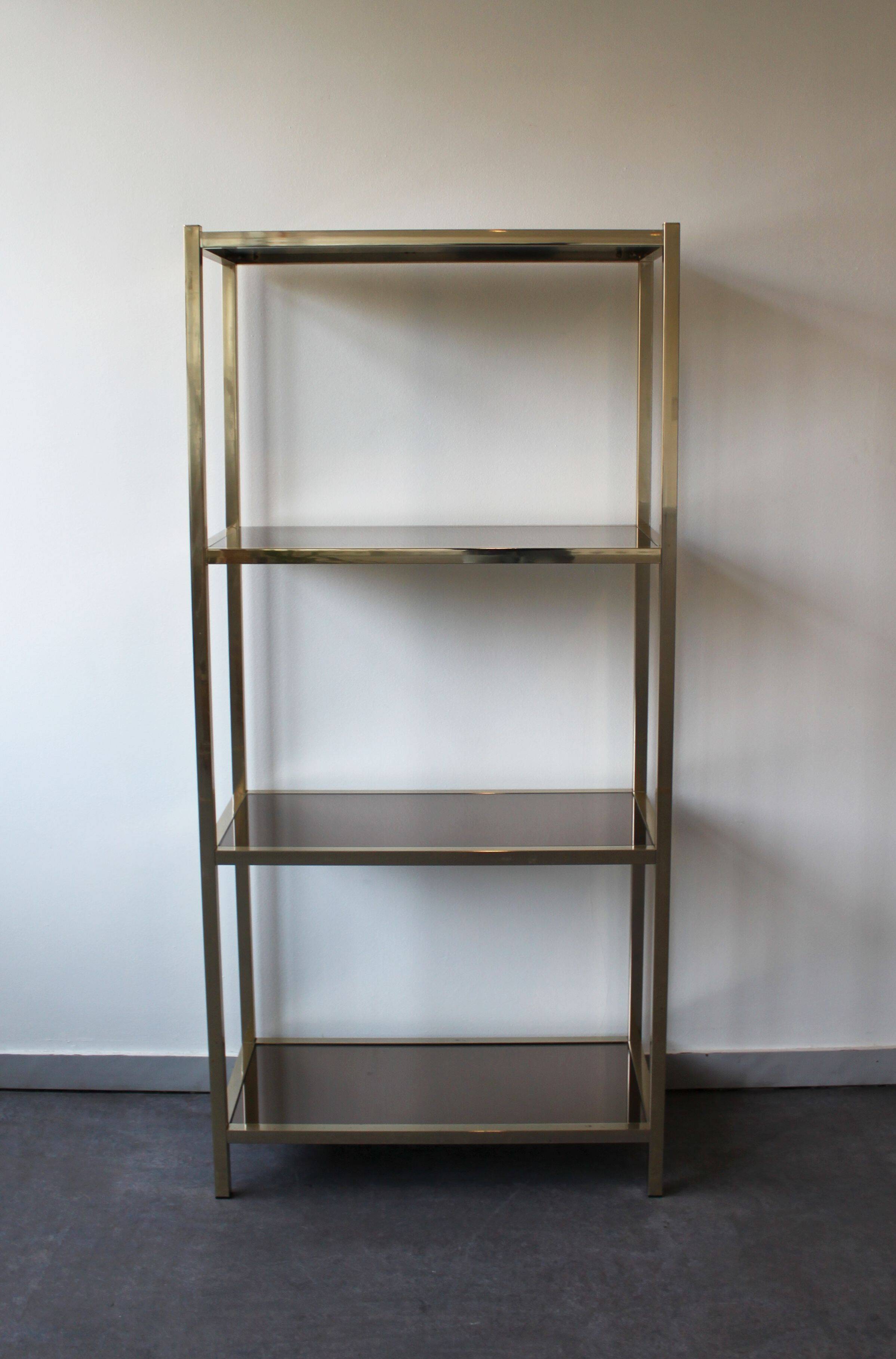 Smoked and mirrored glass shelf, Hollywood Regency style, 70s.