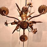 Chandelier with ears of wheat and flowers in gilded metal