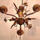 Chandelier with ears of wheat and flowers in gilded metal