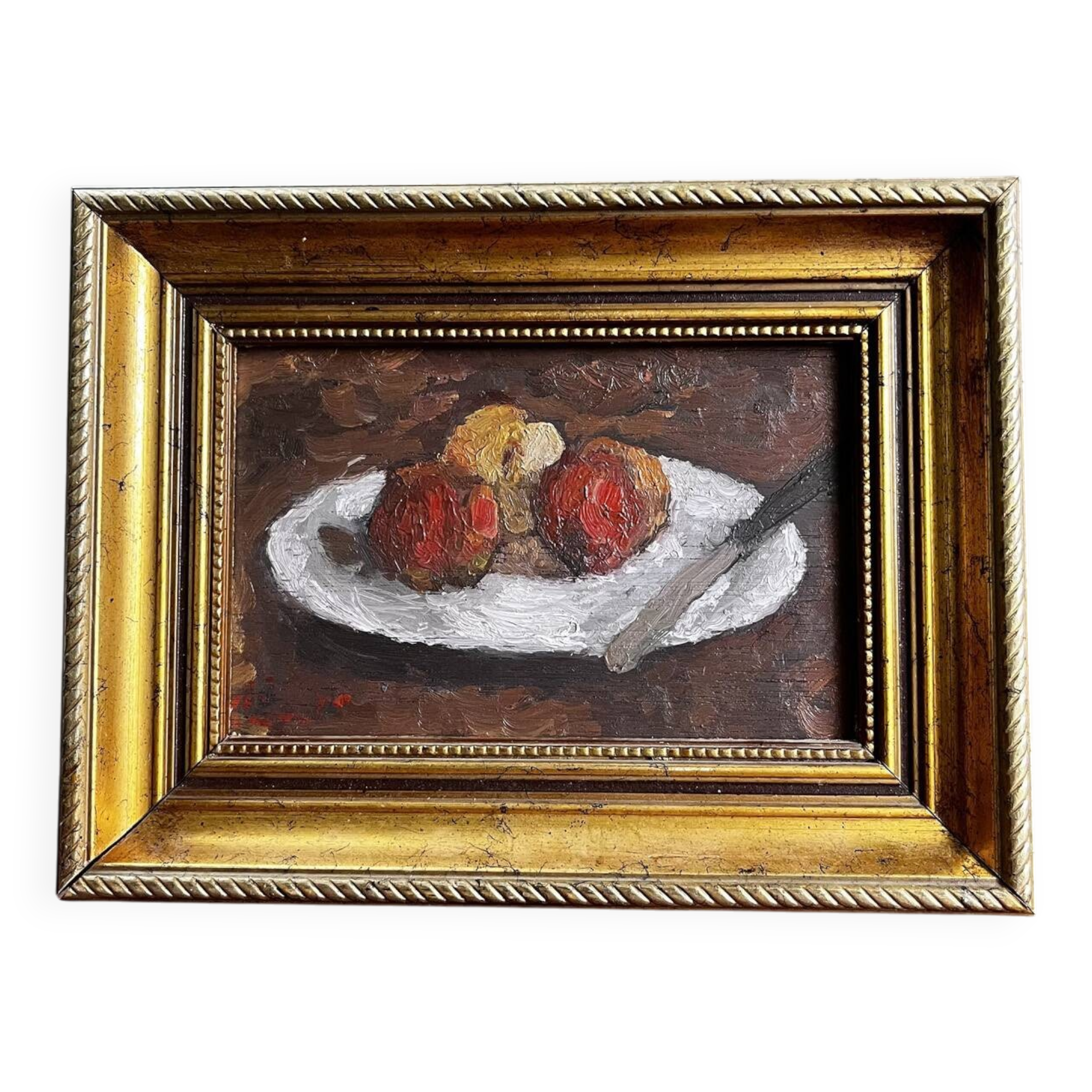 Tableau début XXème "Les pommes et le couteau"