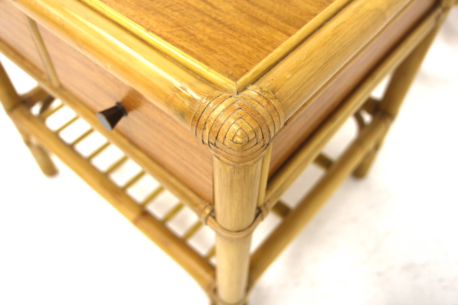 Set of 2 rattan bedside tables, Dux, Sweden, 1960