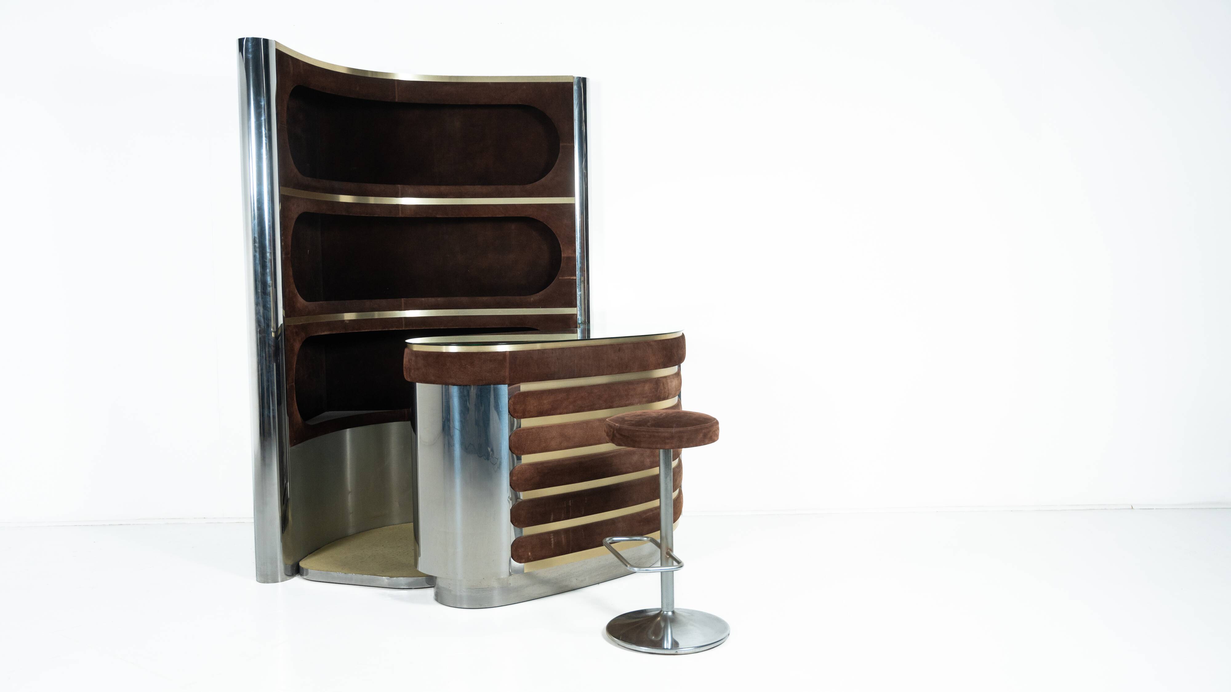 Modern suede bar from the mid-20th century by Willy Rizzo, Italy, 1970.
