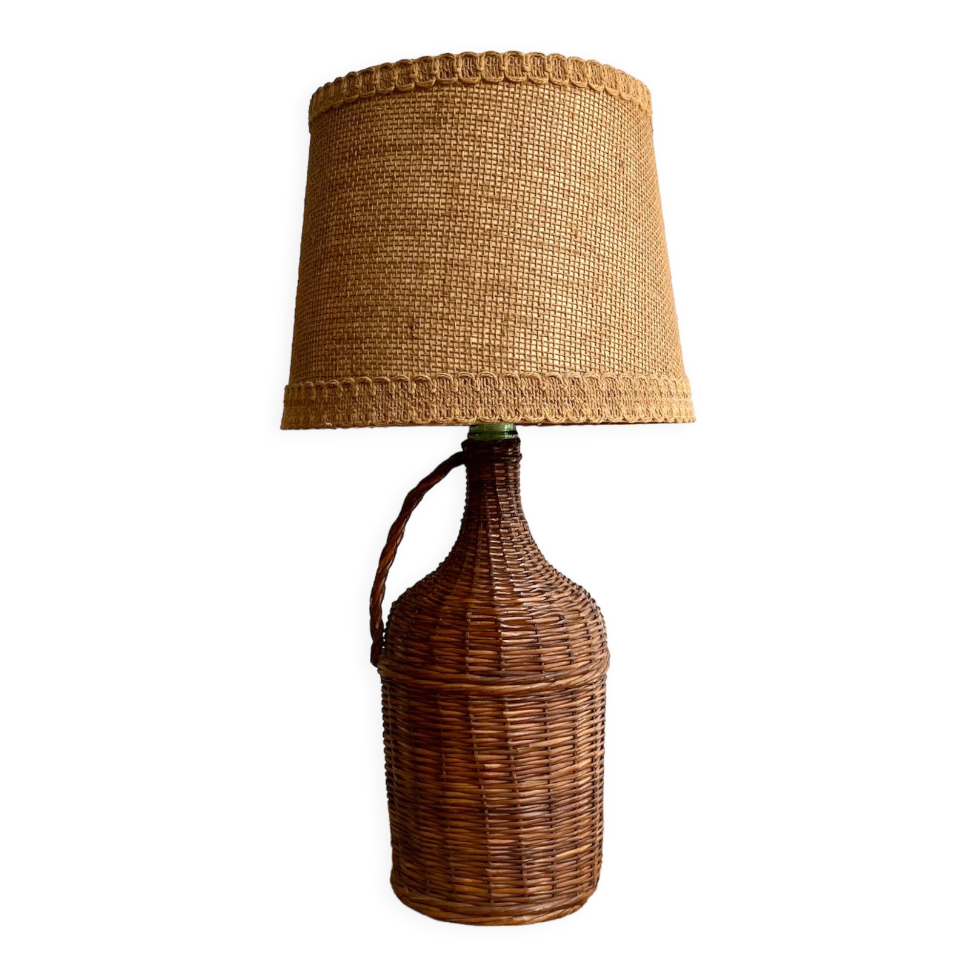 Wicker lamp, jute lampshade, cable 2m