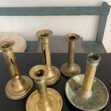 Set 5 vintage brass candlesticks
