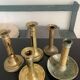 Set 5 vintage brass candlesticks