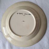 Soup plates with Moustiers de Longchamp decor, AL. Mark signature, 80s
