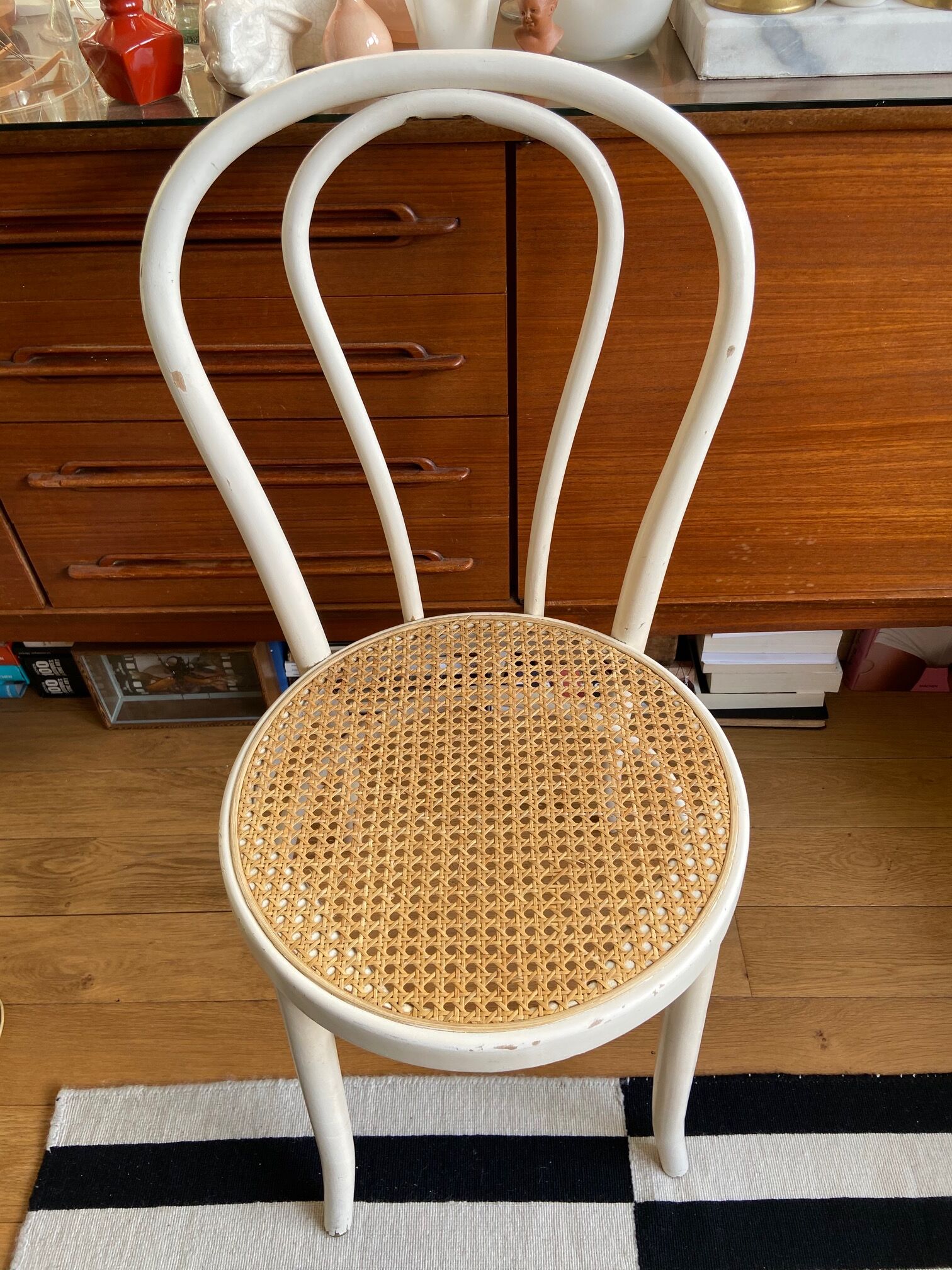 White wooden and canning bistro chair
