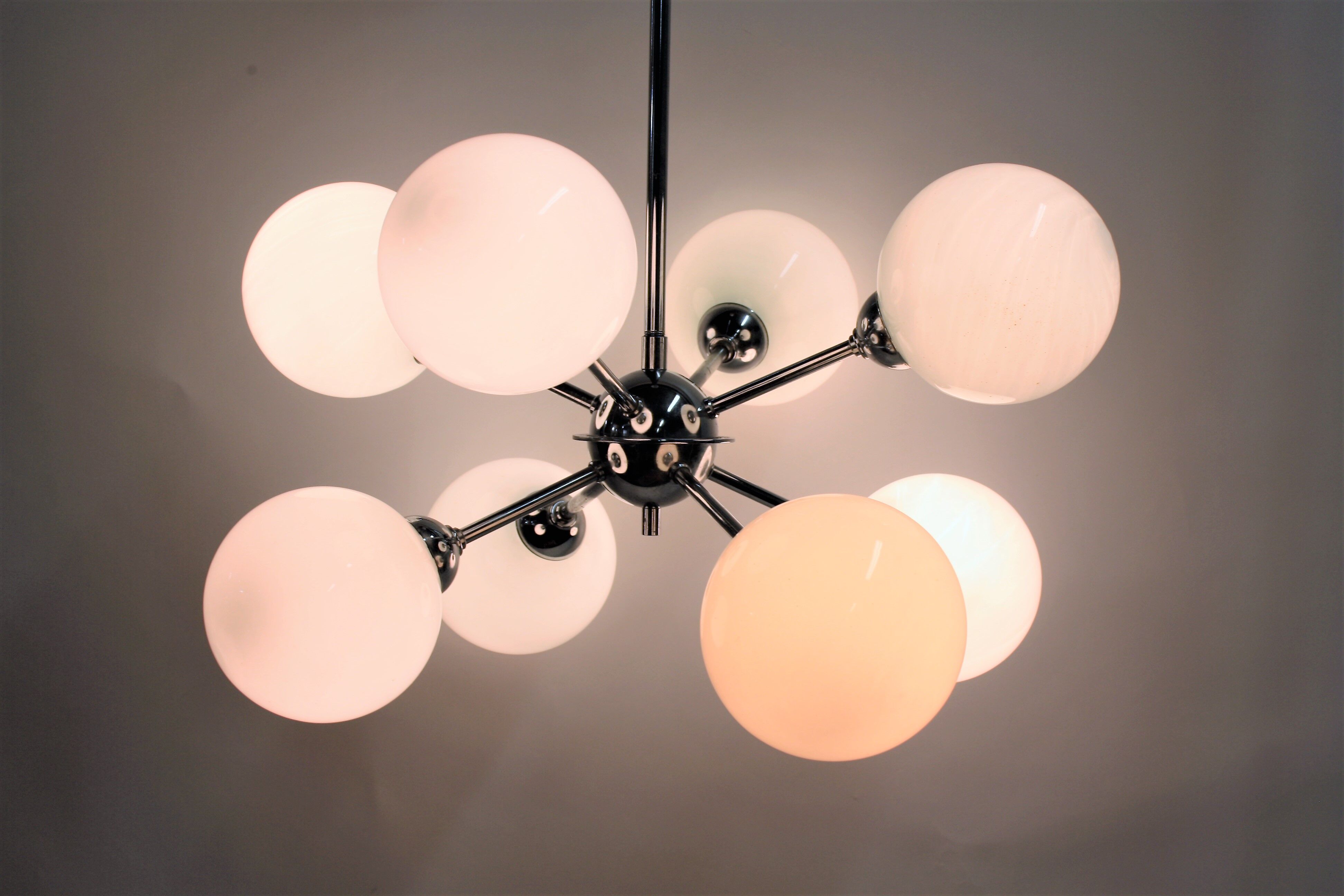 Vintage opaline sputnik chandelier, 1960s