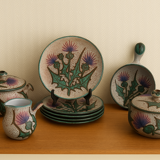 Service en ceramique vallauris 60s decor chardons