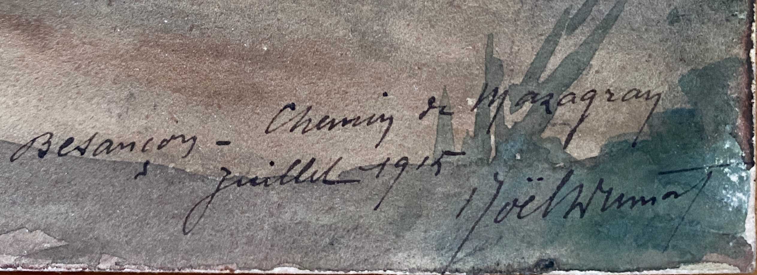 Watercolor Painting "Path in the forest" Besançon chemin de Mazagran signed 1915