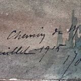 Watercolor Painting "Path in the forest" Besançon chemin de Mazagran signed 1915