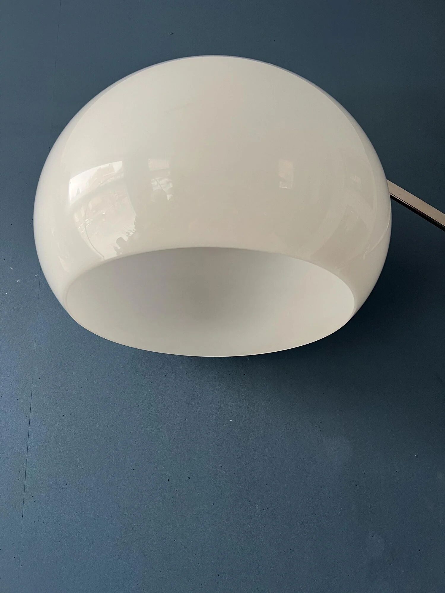 Italian mid-century Goffredo Reggiani arc floor lamp with white plexiglass shade