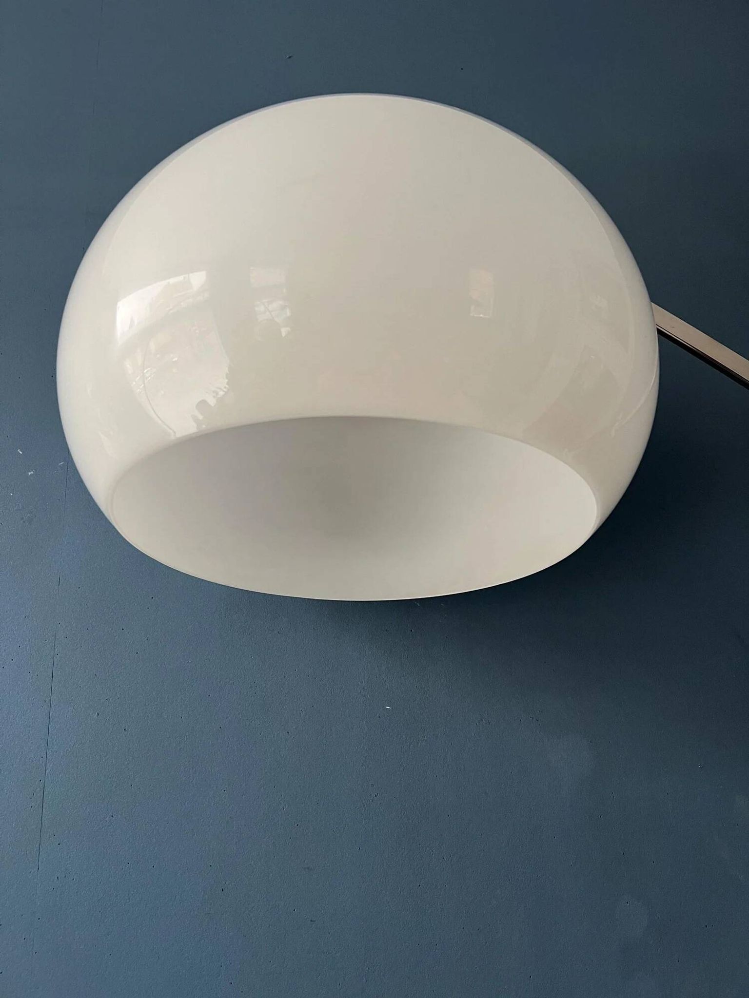 Italian mid-century Goffredo Reggiani arc floor lamp with white plexiglass shade