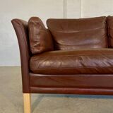 Danish mid-century vintage Mogens Hansen 2 person cognac brown leather sofa 60s