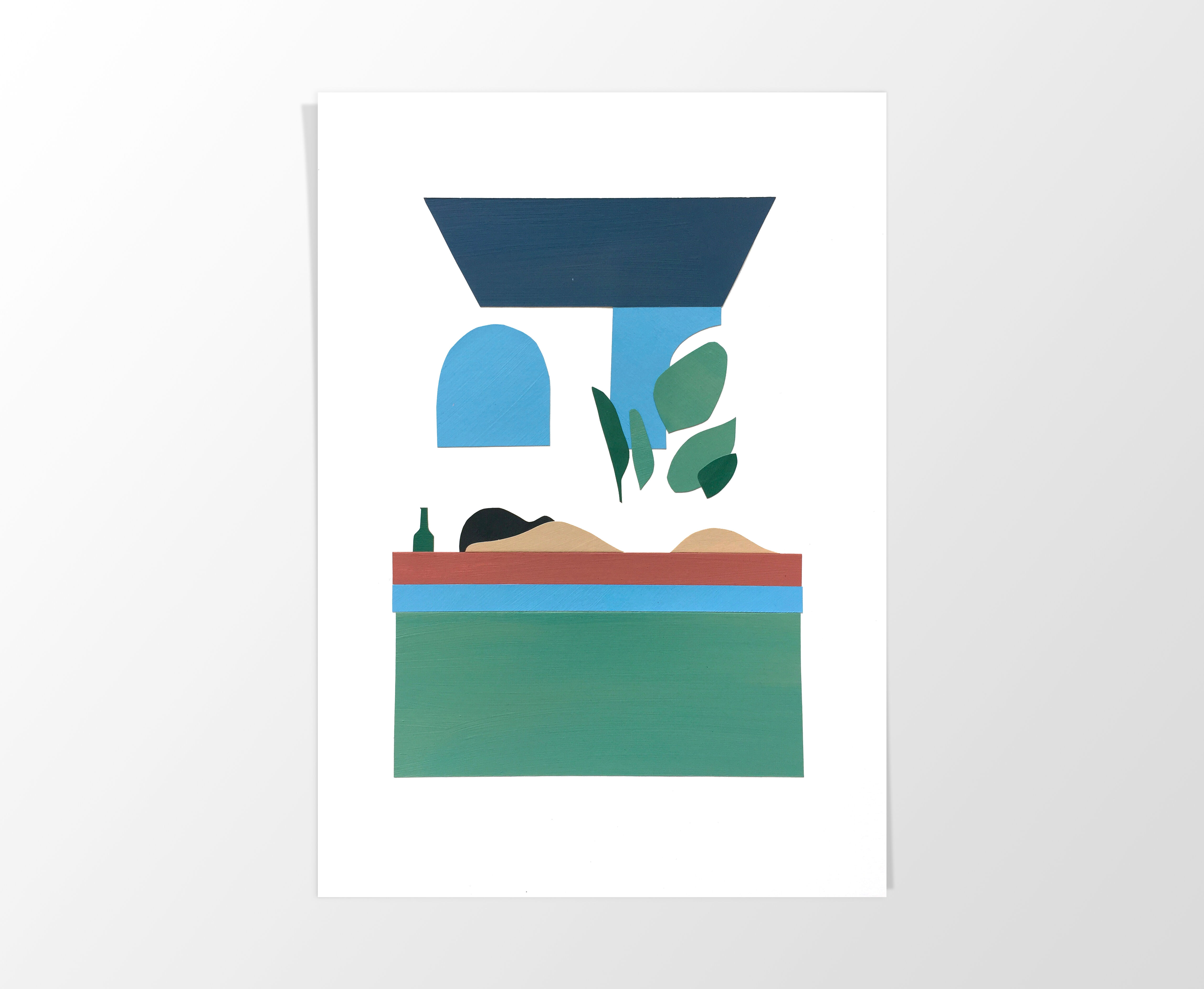 Sunbathing - Original Collage painting A4