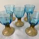 5 glasses in amber and blue crystal George Sand diabolos 19th century