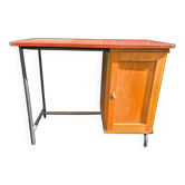 Bureau vintage années 50 en Formica rouge, bois et métal