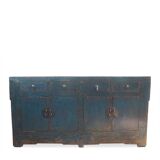 Antique Chinese sideboard in blue lacquered wood with drawers and doors