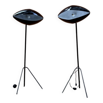 Paire de lampes / lampadaires india mahdavi 'fantomas', design eye-ball, acier laqué noir, ca 1990