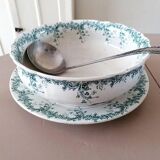 Salad bowl and rare serving dish in earthenware iron earth Saint Amand Hamage model Byzantium XIXth