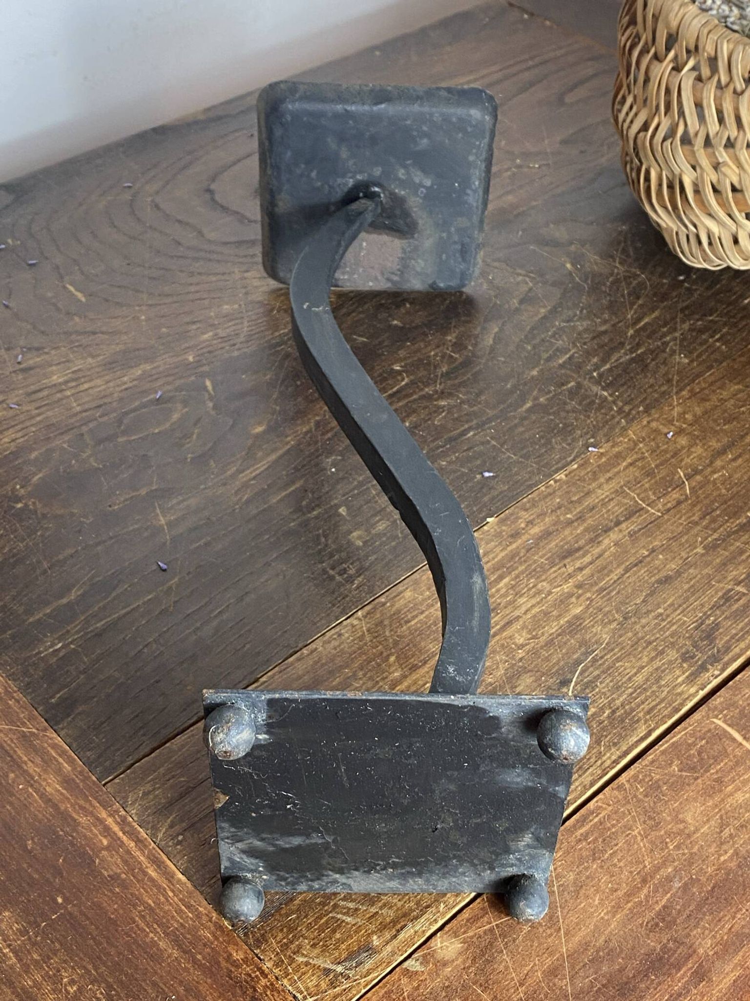 Modernist candlestick in wrought iron
