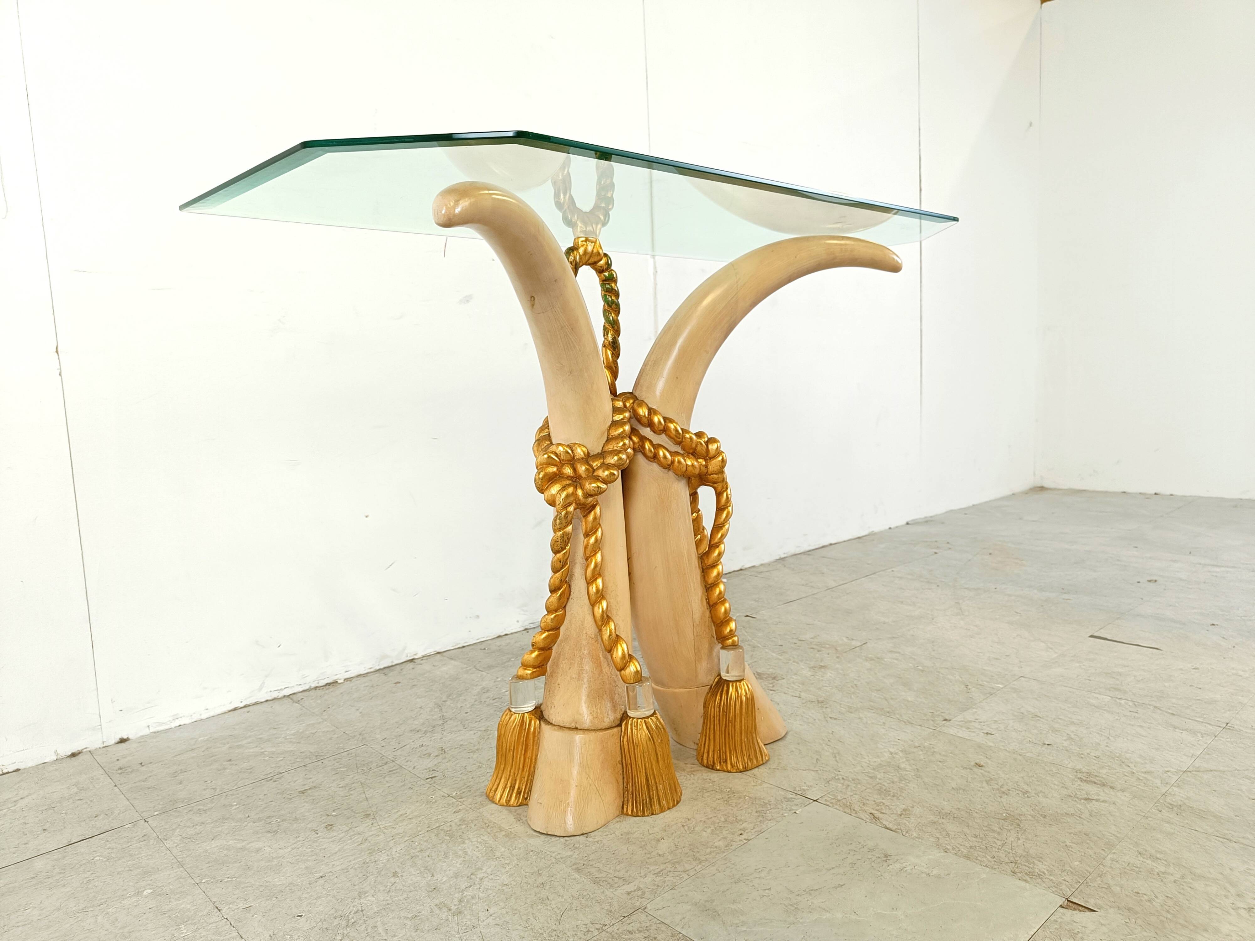 Vintage faux tusk console table, 1980s