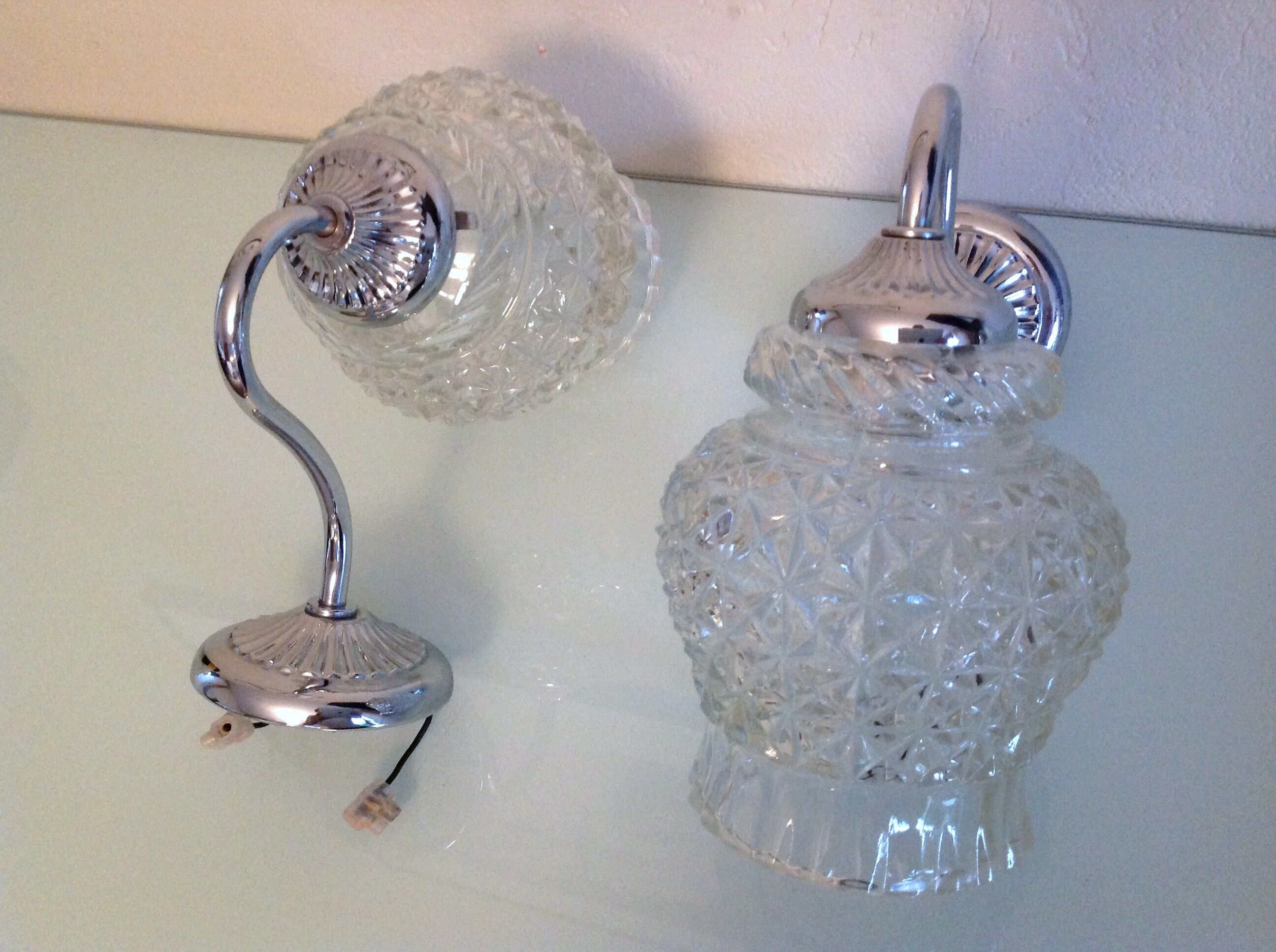 Pair of structured glass and chrome metal, 60s