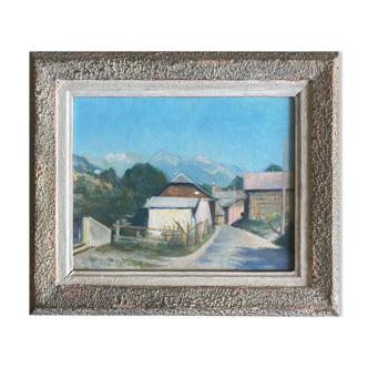 Tableau "Entrée du village, Montagne" signé cadre