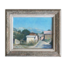 Painting "Village entrance, Mountain" signed frame