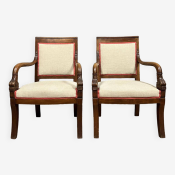 Paire de fauteuils de bureau époque Empire en acajou vers 1810