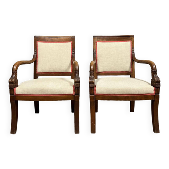 Paire de fauteuils de bureau époque Empire en acajou vers 1810