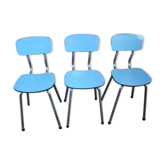 Set of three vintage blue formica chairs