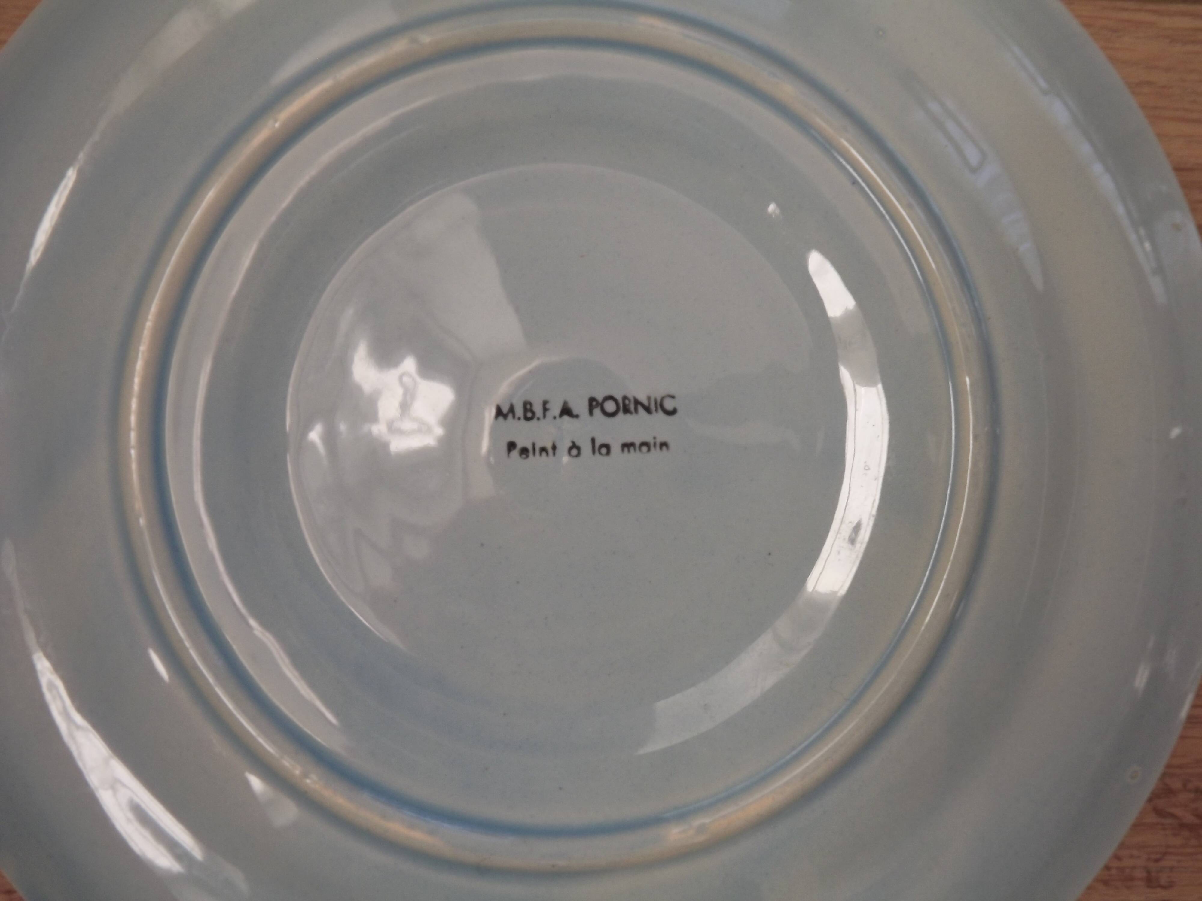 Set of 5 French Pordic Blue Grey & Orange Hand Painted 6 Well Oyster Plates 4974