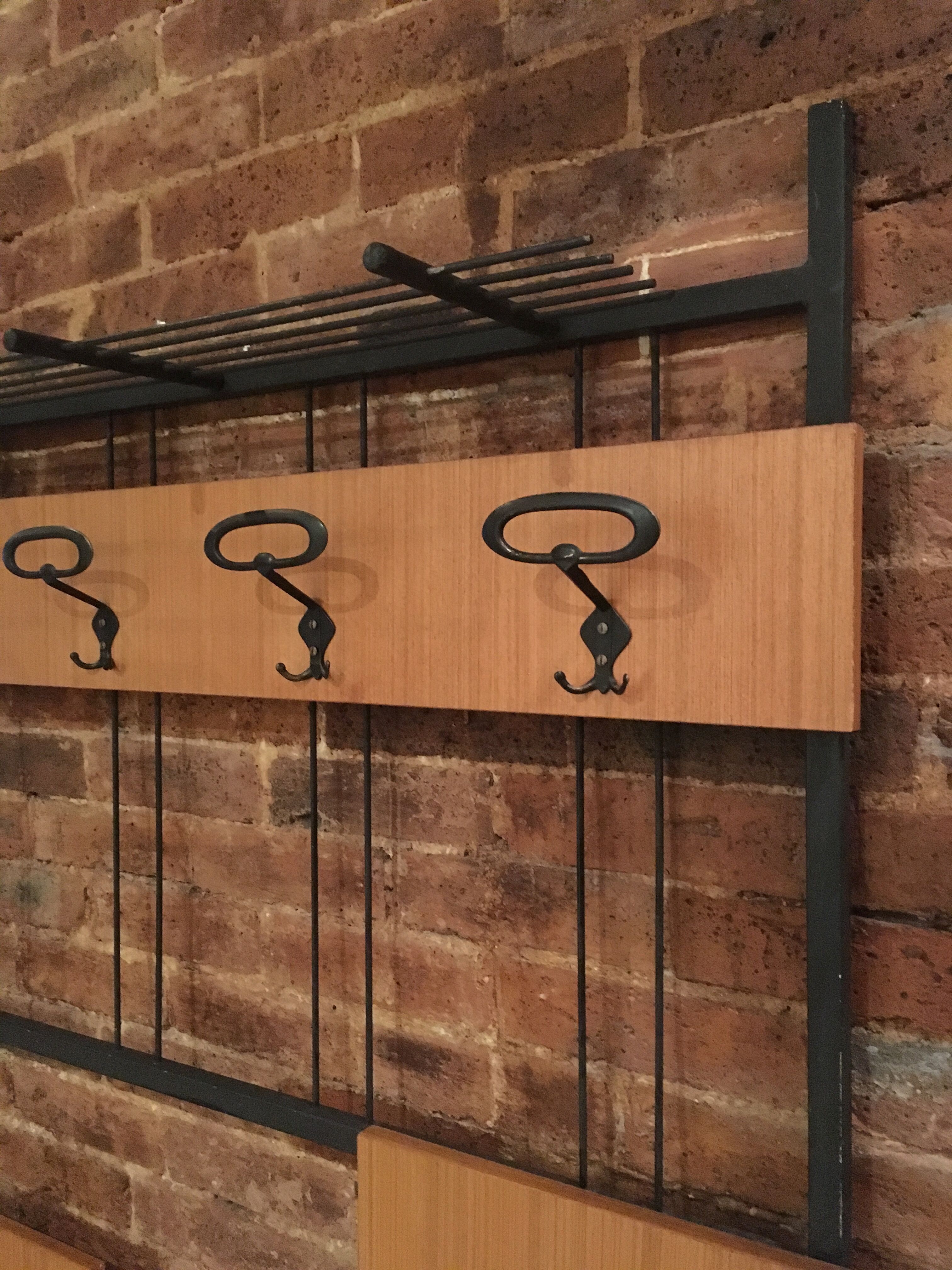 Wall coat holder in metal and wood 1960