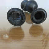 Pair of modernist candle holders in black lacquered metal 60s 70s