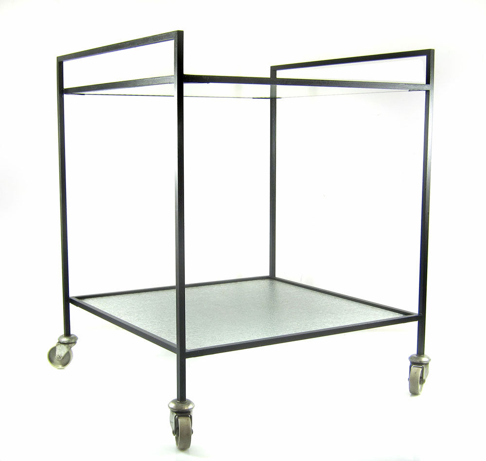 Minimal steel and wired glass sixties tea trolley