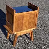 Vintage oak bedside table with splayed legs