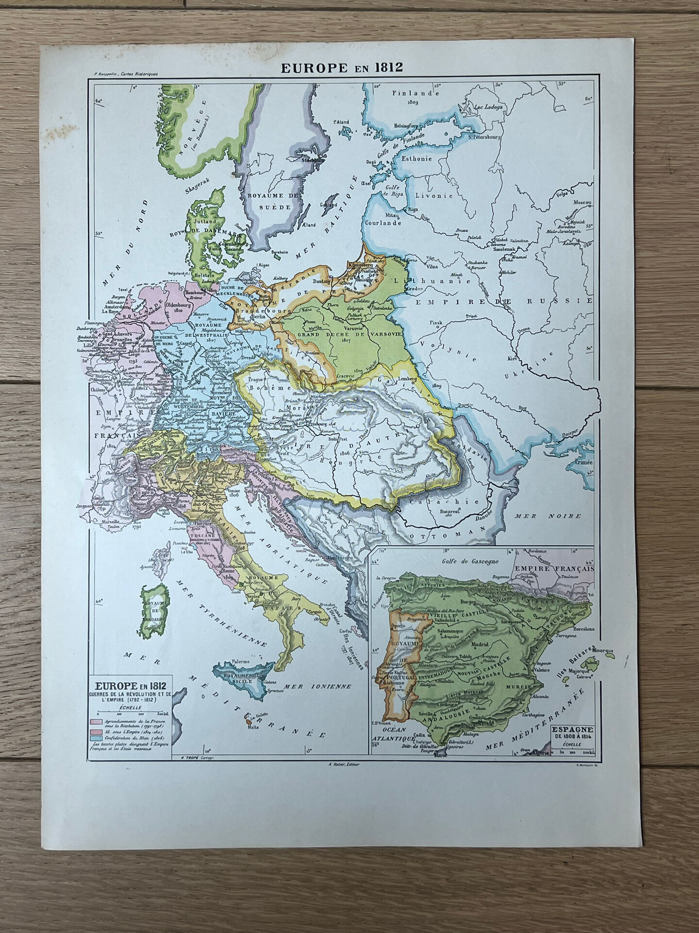 Original map of Europe in 1812 37x27cm (1908)