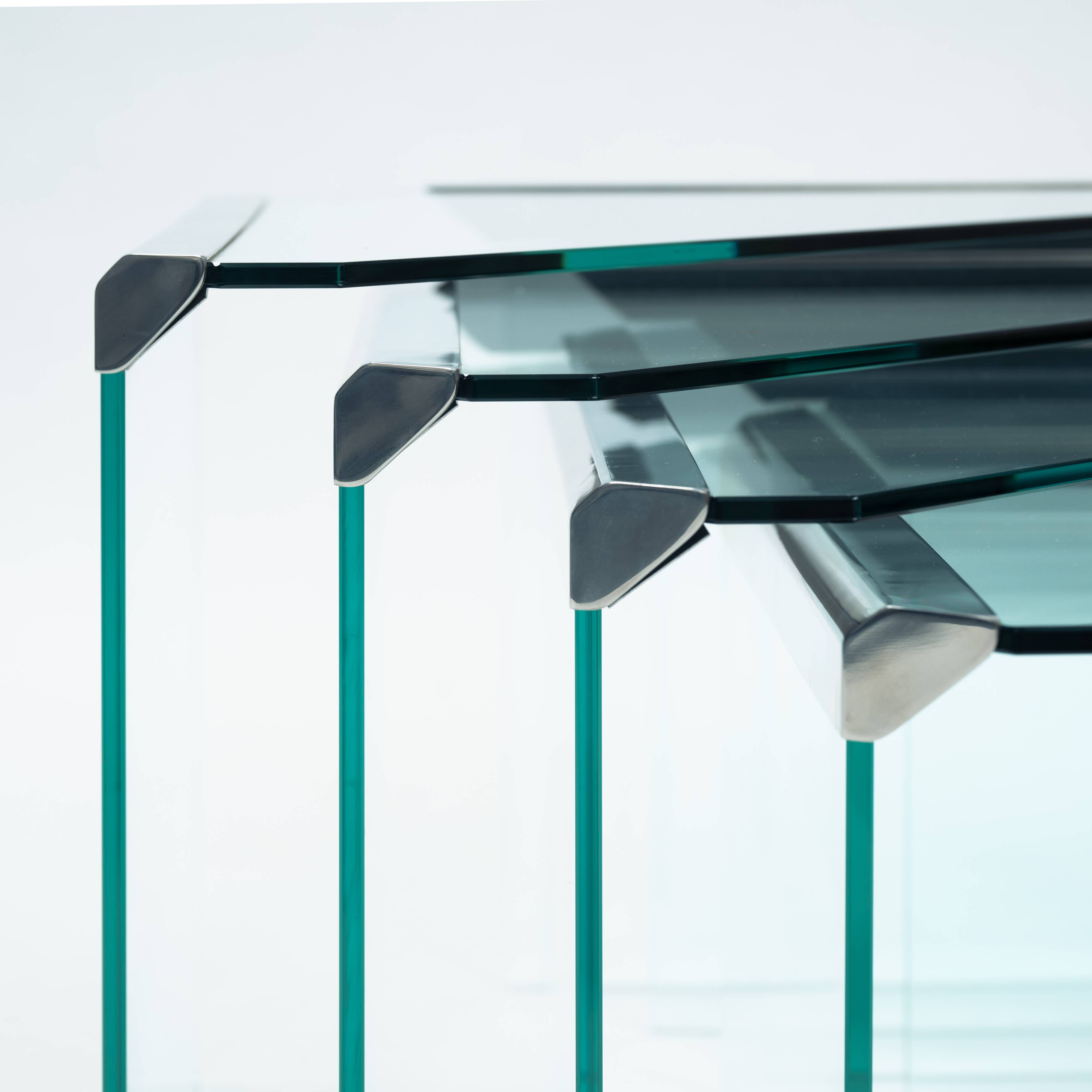 Tables gigognes Galotti & Radice en verre chromé, lot de 4, Italie, années 1970