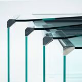 Tables gigognes Galotti & Radice en verre chromé, lot de 4, Italie, années 1970