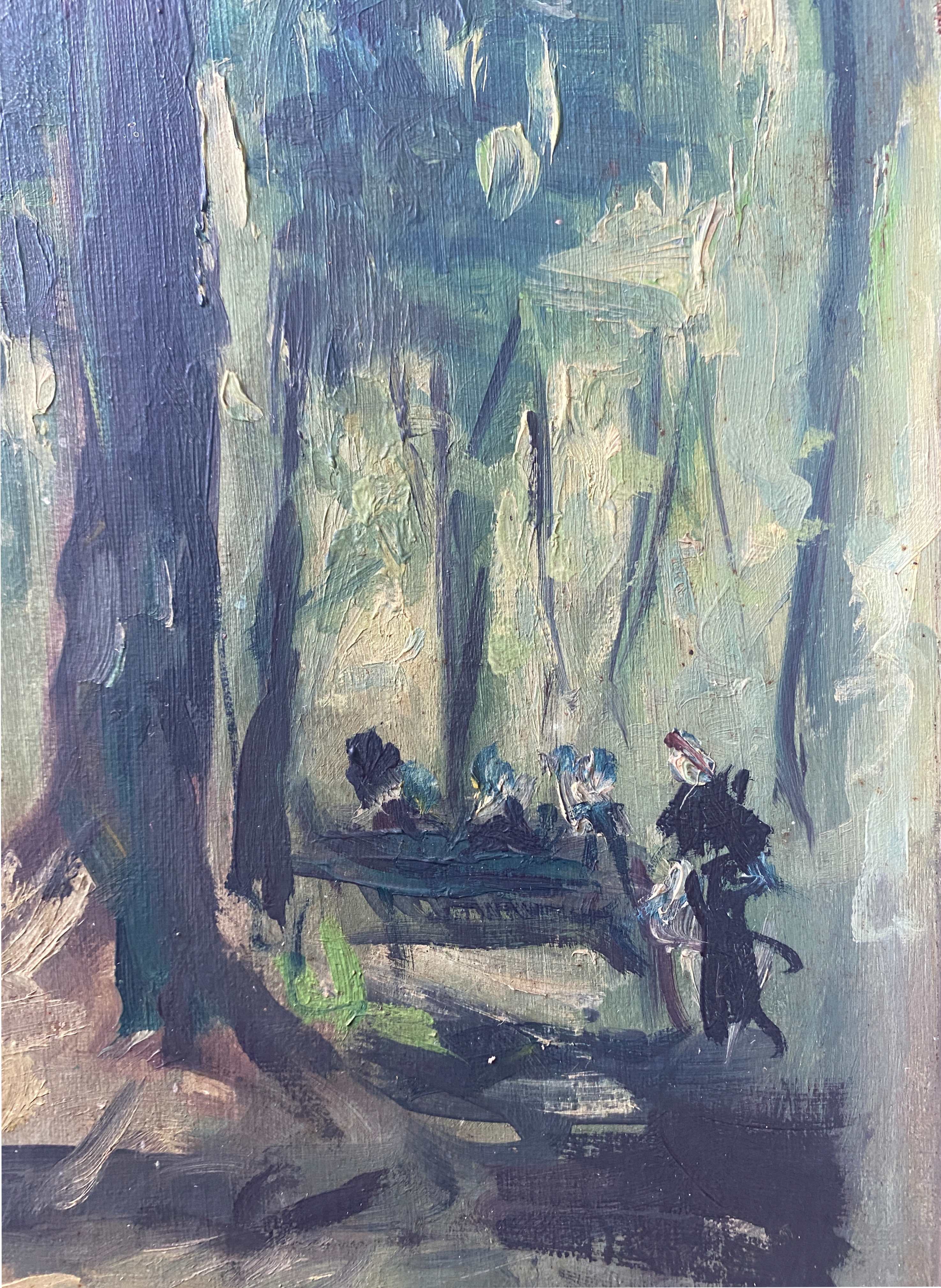 HST painting "Animated undergrowth" Post impressionist signed (XIX°/XX°)
