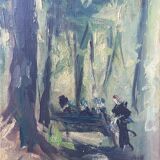 HST painting "Animated undergrowth" Post impressionist signed (XIX°/XX°)
