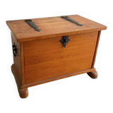 Swiss solid pine chest with wrought iron fittings, mid-20th century.