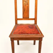 5 Art Deco Chairs in Carved Walnut, Upholstered with Studded Leather – 1920s