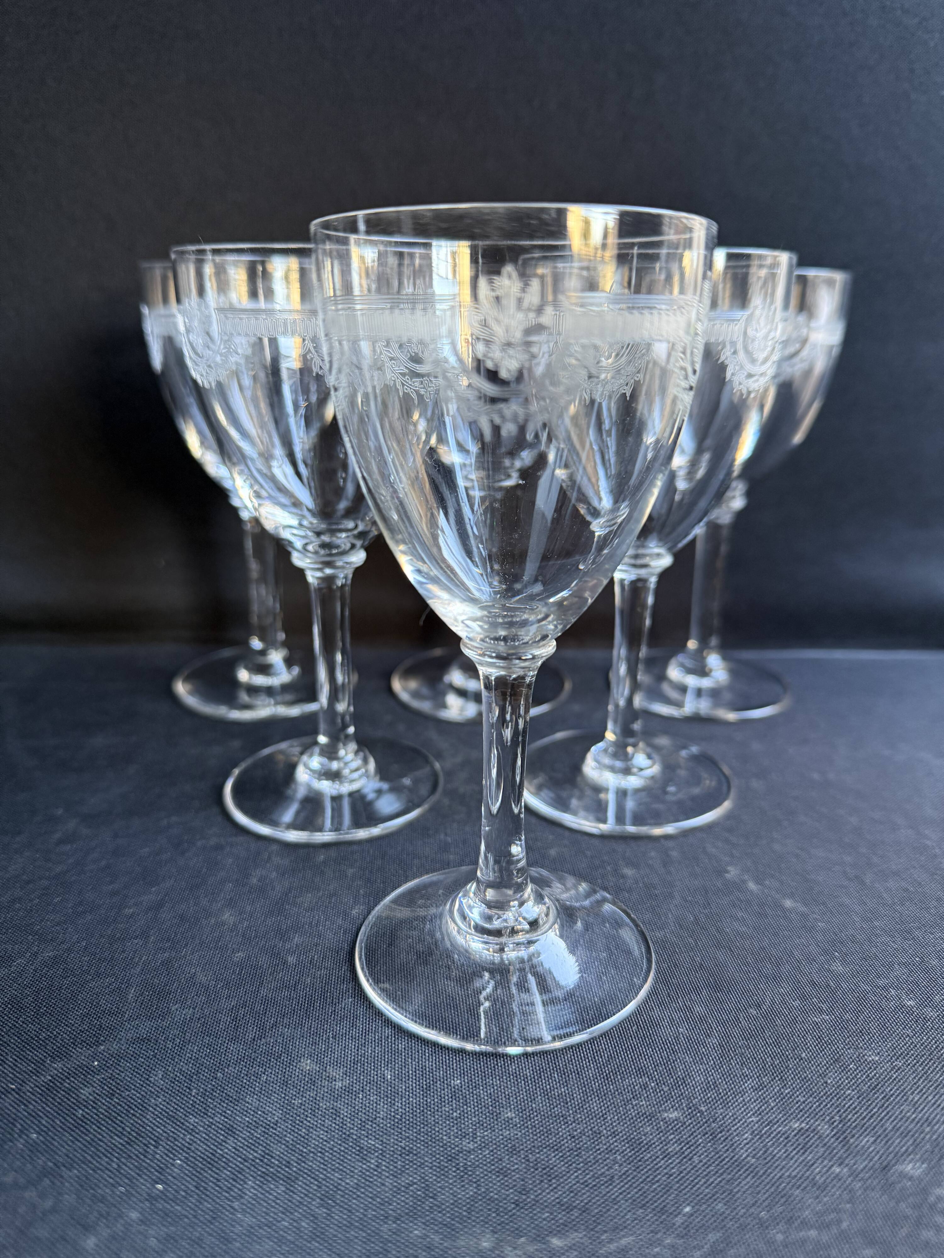 6 Saint Louis wine glasses Manon service Pantograph engraving IV